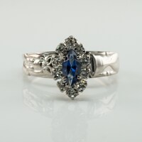 Owl Hourglass 18K White Gold Natural Sapphire Diamond Ring High Setting