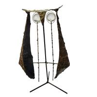 Mid-Century-Modern Abstract Metal Brutalist Figurative Owl Sculpture Clear Resin Eyes Bronze