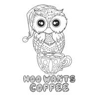 Owl Coloring Page | "Hoo Wants Coffee" Hygge Art (Digital Download)