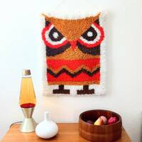 Owl Latch Hook Shag Rug, Latchhook Wall Hanging, Mid Century Decor