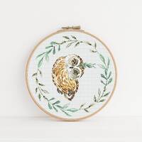 Laurel Owl Cross Stitch, Instant Download PDF, Woodland Animal Pattern, Modern Cross Stitch Pattern,
