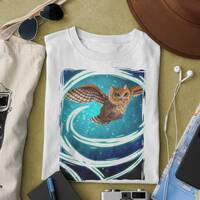 Owl T-Shirt | Flight and Fancy | Night sky Shirt | Flying Great Horned Owl T | Digital Artist Design