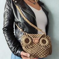 Macrame Owl Bag – Handmade Cotton Crossbody Purse – Boho Owl Shoulder Bag – Unique