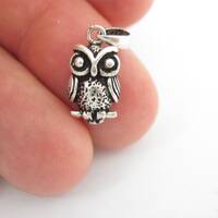 Sterling Silver Small Owl Charm, Owl pendant, animal nature jewelry great details solid 925
