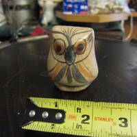 Heavy Glazed Bird Pottery Figurine, Owl Folk Art