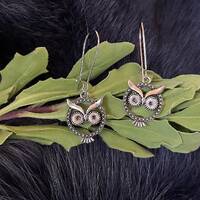 Small Cute Silver Tone Zinc Alloy Owl Face Earrings, Handmade, Steel Kidney Ear Wires