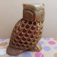 LARGE Onyx Carved Owl Cage With Owl Inside, Statue Owl Inside Owl, Stone Owl, Antique Owl Sculpture,