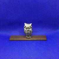 MCM Brass Owl on a Ruler Paperweight