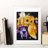 Adorably Creepy metallic Paper print/ 11 x 14 print/ owl Halloween art/ spooky watercolor/ cut Gothi