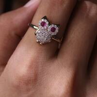 14k Real Gold Cubic Owl Ring / 14k Color Cubic Owl Ring / Statement Ring / Minimalist Ring / Daily R