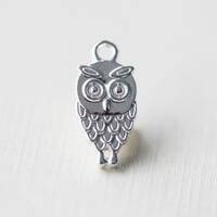Sterling Silver Owl Charm 01 - 925 silver, whimsical nature animal pendant