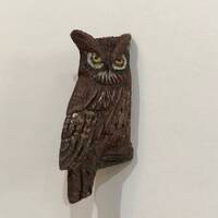 Vintage Handcarved and Painted Owl Brooch  Pin