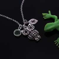 Small Owl Necklace, Personalized Silver plated Owl Charm Necklace, Birthstone And Initial Necklace