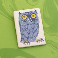 Vintage Ceramic Adorable Owl Cameo Brooch - W1