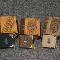 Handmade suede key chain notebook Celtic Owl series in wooden box