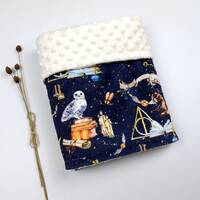 Personalized little wizard blanket, magic owl custom swaddle, wizarding school gift, hp white owl be