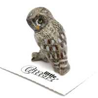 Little Critterz Owl Great Gray Owl Phantom - Handcrafted Home Decor Bird Decorative Figurine - Minia