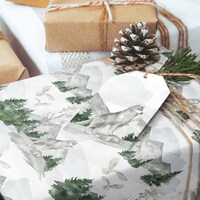Christmas Gift Wrapping Paper, Winter Gift Wrap, Woodland Nordic Holiday Gift Roll,  Wolves Owl in F