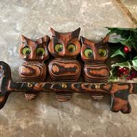 Owl Trio Key Holder Burnt Wood Art