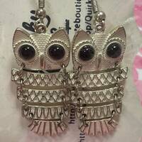 Handmade Owl Dangle Earrings: Stainless Steel Bird Drop Earrings