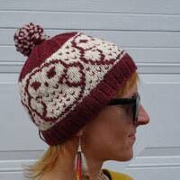 Hand Knit Merino Wool "Owl Be There" Unisex Beanie Hat in Rust and Cream