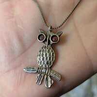 Funky Owl Sterling Silver Pendant w Sterling Chain Signed JS