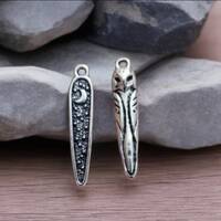 Owl Charms Long Owl Dangle Charms with Night Sky Design on Back Nature Jewelry Supplies 28x6mm Note: