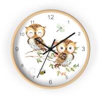 Watercolor Owl Wall Clock Woodland Animals Nursery Baby Girl Bedroom Childrens Forest Creatures Kids