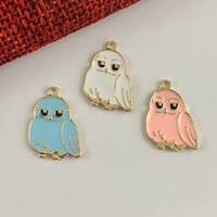 Innocent Owl Charm, Snowy owl pendant, Fluffy Bird charm, Bird Themed Jewelry, Enamel Charms, Bellai