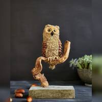 Unique handmade decorative owl sculpture for your home, Cute paper mache owl ornament for desk decor