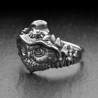 Sterling Silver Owl Wizard Ring: Fantasy Forest Mage Jewelry
