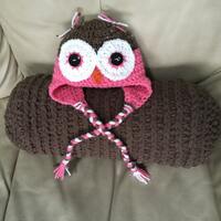 Crochet Owl Earflap Hat - Pink Acrylic, Size 3-6 Months
