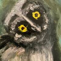 Original Owl Oil Painting: Impressionist Forest Design, Small Art