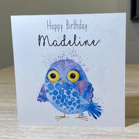 Personalised Birthday card, owl birthday card, cute owl, card for girl, girls birthday card, owl car