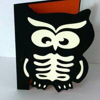 Skeleton Owl Halloween Card , Blank inside , Bones , Bird , Creepy , Scary , Kids , Gift