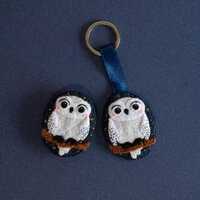 Owl Brooch & Keyring | Felt | Embroidery | Handmade | Snowy Owl | Birds | Nature | Original Pres
