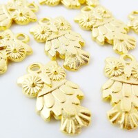 8 Owl Charms - 22k Matte Gold Plated