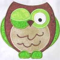 Owls So Pink 04 Machine Applique Embroidery Design - Owl Applique Design, Winking Owl Applique Desig