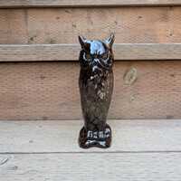 Vintage Ceramic Owl Statue | Dark Brown Two-Tone Glaze Figurine | Mid-Century Modern Desk Decor | Wi