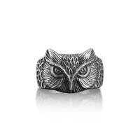 Owl Mens Ring in Oxidized Silver, Cool Birds of Prey Ring For Boyfriend, Engraved Animal Ring For Me