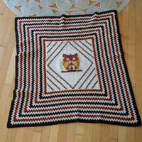 Vintage Retro hand crochet owl throw nature autumn colors
