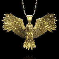 18K Gold Plated 3D Winged Owl Pendant Necklace, Owl Silver Men Jewelry, Owl Charm, Wild Animal Jewel