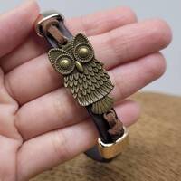 Owl Bracelet, Bracelet Owl, Owl Leather Bracelet, Owl Gift, Handmade Leather Bracelet, Wisdom Bracel