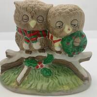 Vintage Enesco Sleepy Christmas Owl Couple Figurine Knick Knack