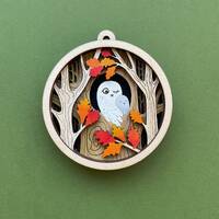 Fall ornament owl and owlet Laser cut file, cnc files, Multilayer ornament for front door decor svg,