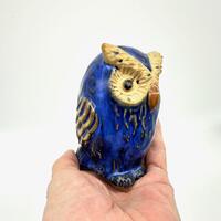 Vintage Ceramic Owl Figurine – Blue Pottery Bird, 10 cm Glazed Animal Decor
