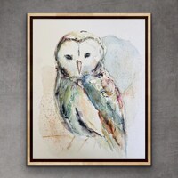Snowy Owl Watercolour Neutral Artwork, Watercolour Warm Coloured Owl Wall Art, Watercolour Owl Print