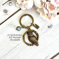 OWL Gemstone Key Ring-Bronze Keychain-Antique Bronze Key Ring-Healing Crystal Key Ring-Personalised 