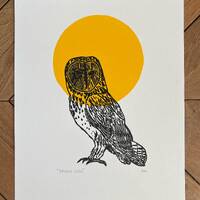 Barn Owl Linocut Art Print