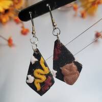 Spooky Halloween Earrings, Owls, Bats, Snakes, Pumpkin. Black, glittery, fall colors, Polymer Clay ,